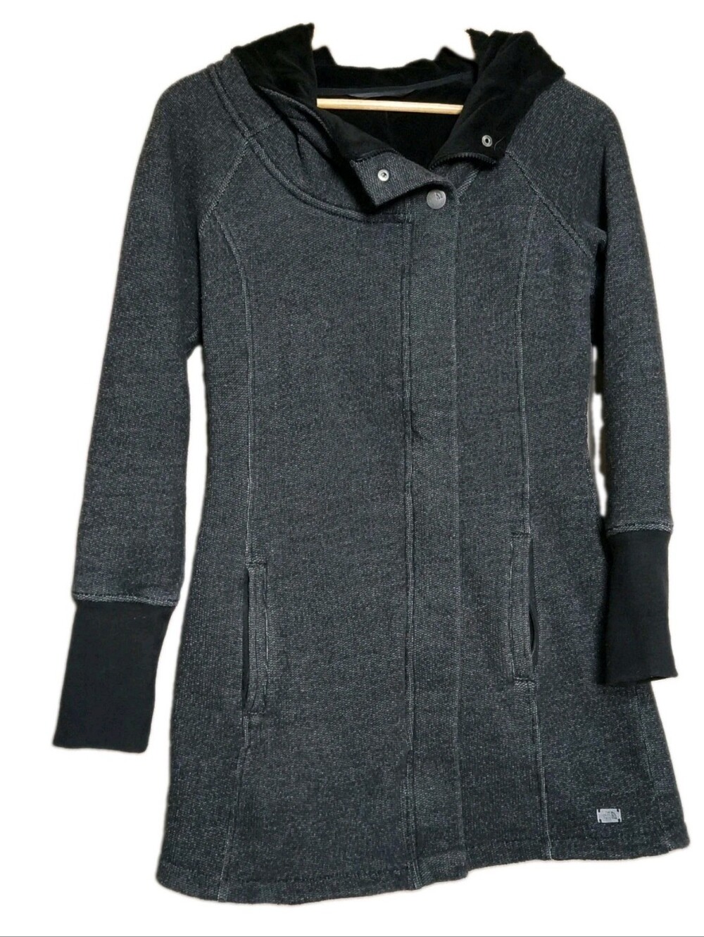 The North Face Women’s Gray Hooded Snap Jacket Lined Slim Mid-Length Sz S - Picture 13 of 13